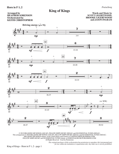 King Of Kings (arr. Heather Sorenson) - F Horn 1 & 2