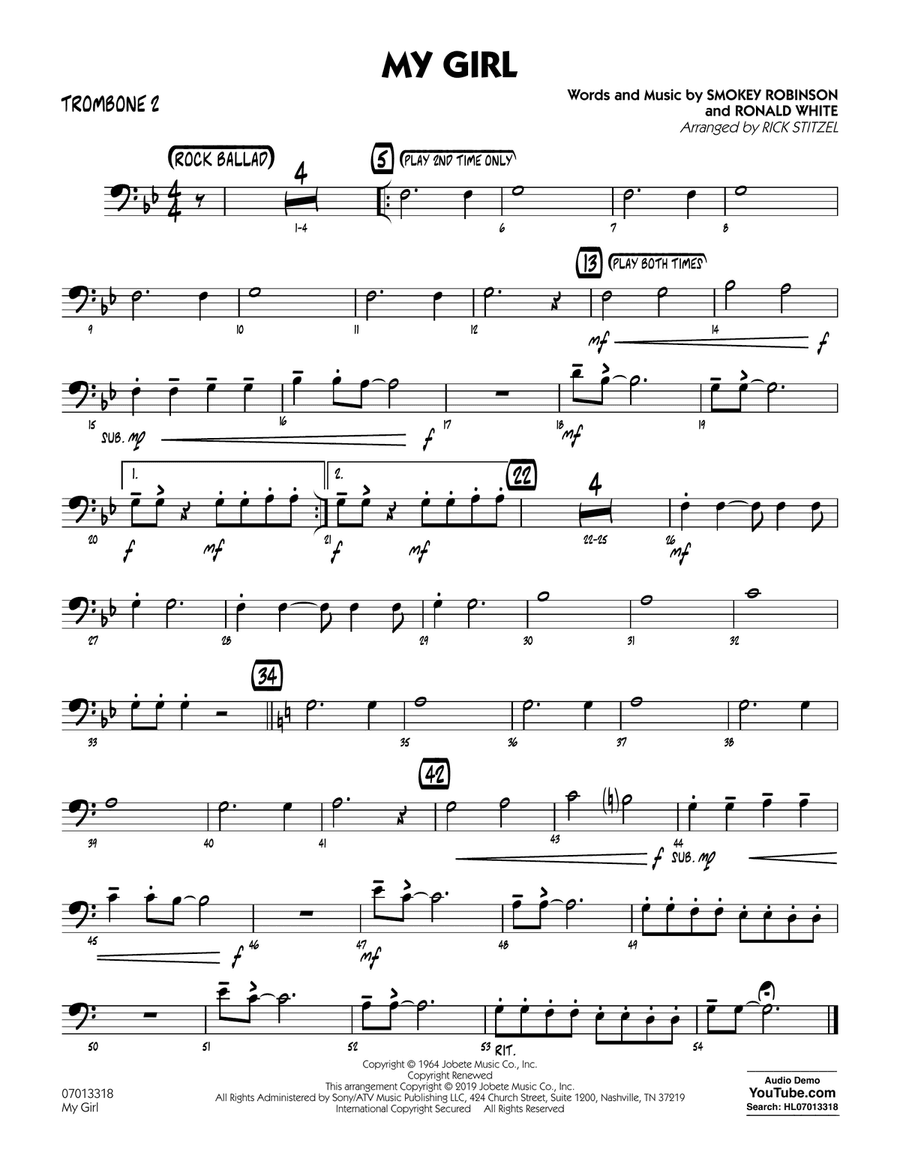 My Girl (arr. Rick Stitzel) - Trombone 2