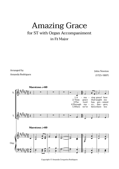 Amazing Grace in F# Major - Soprano and Tenor with Organ Accompaniment