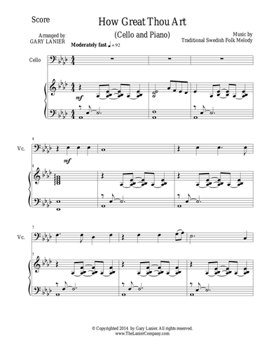 HOW GREAT THOU ART, Cello and Piano (Score & Parts included)