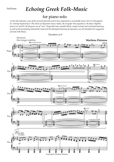ECHOING GREEK FOLK MUSIC, for piano solo