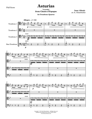 Asturias Leyenda for Trombone Quartet Ensemble