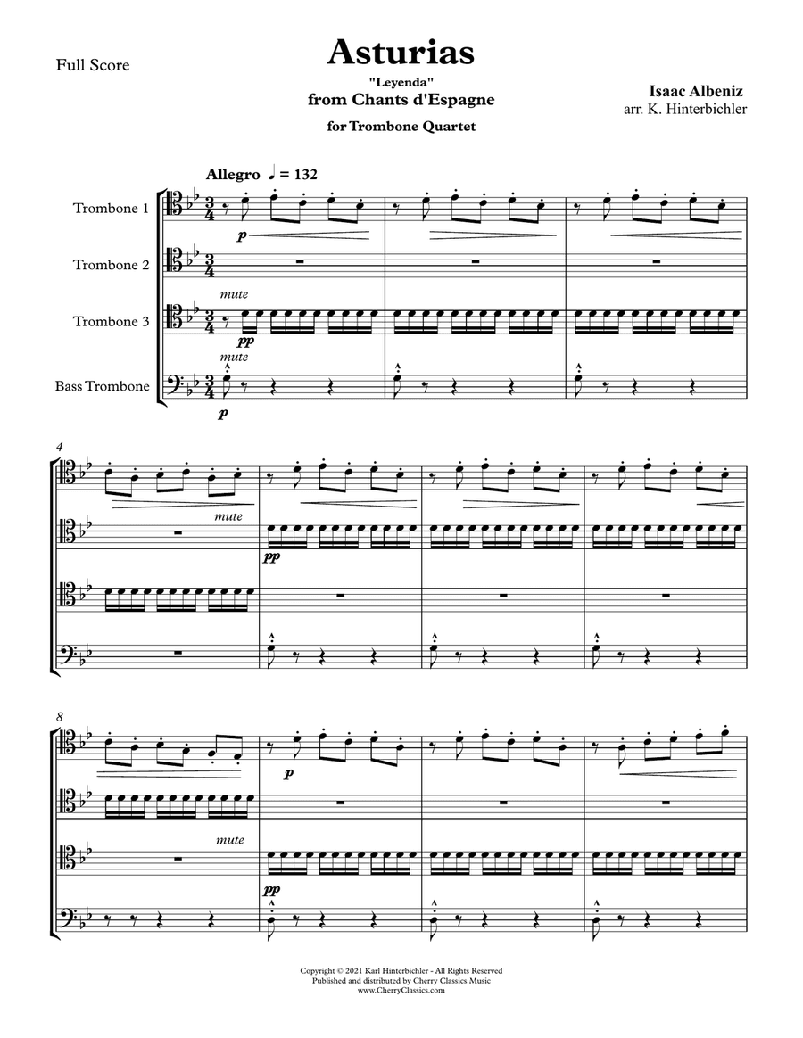 Asturias Leyenda for Trombone Quartet Ensemble