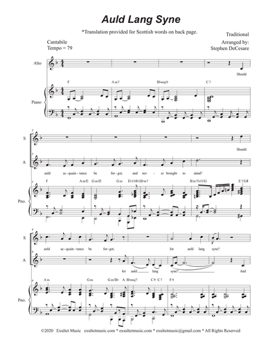 Auld Lang Syne (Duet for Soprano and Alto solo)