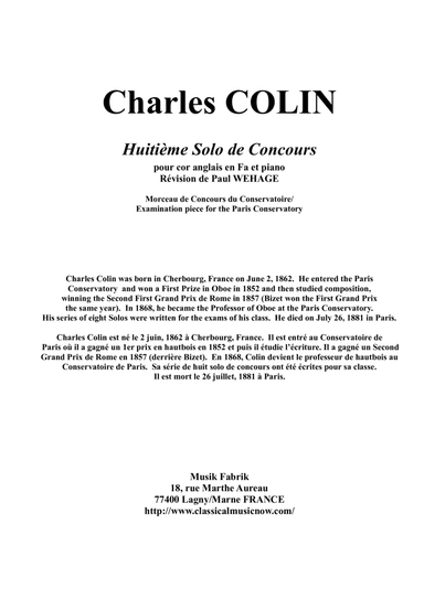 Solo de Concours, Opus 52 arranged for english horn and piano