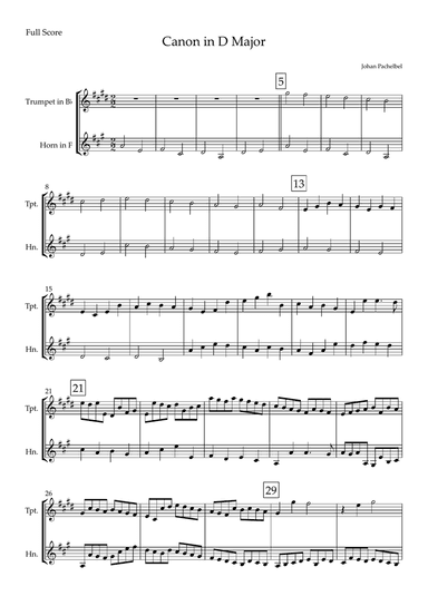 Canon in D Major (Johann Pachelbel) for Trumpet in Bb & Horn in F Duo