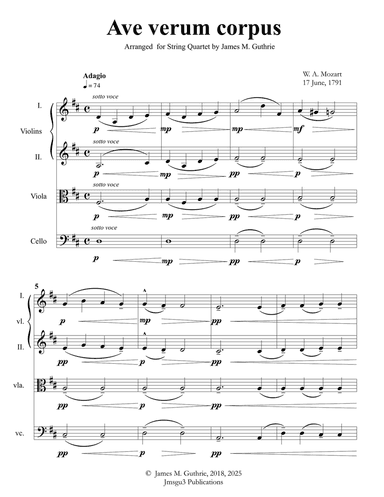 Mozart: Ave Verum Corpus for String Quartet