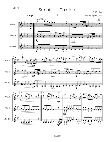 Eccles: Sonata in G minor - Violin Trio