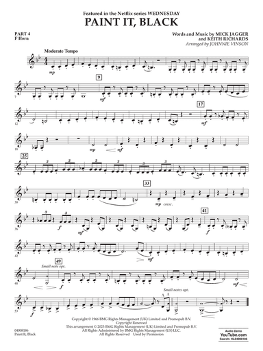 Paint It, Black (arr. Johnnie Vinson) - Pt.4 - F Horn