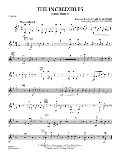 The Incredibles (Main Theme) (arr. Robert Longfield) - Violin 2