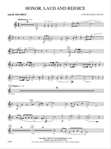 Honor, Laud and Rejoice: 2nd B-flat Trumpet