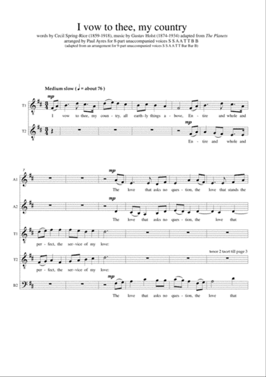 I vow to thee my country: 8-part choral arrangement