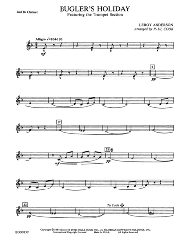 Bugler's Holiday (featuring the Trumpet Section): 2nd B-flat Clarinet