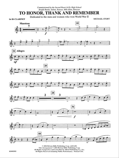 To Honor, Thank and Remember: 1st B-flat Clarinet