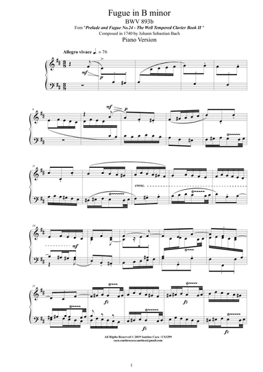 Bach - Fugue in B minor BWV 893b - Piano version