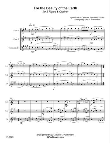 FOR THE BEAUTY OF THE EARTH - 2 FLUTES & CLARINET (unaccompanied)