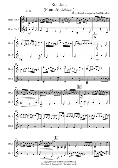 Rondeau (from Abdelazer) for French Horn Duet