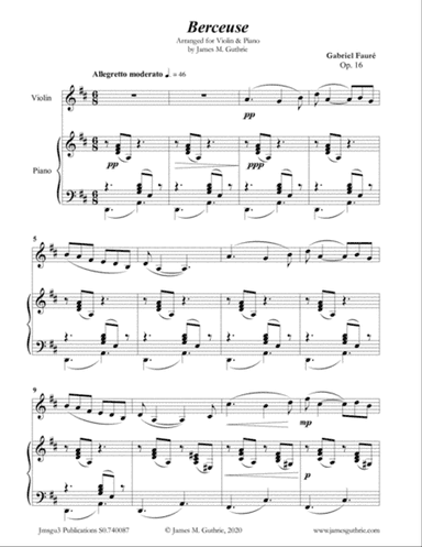 Fauré: Berceuse Op. 16 for Violin & Piano