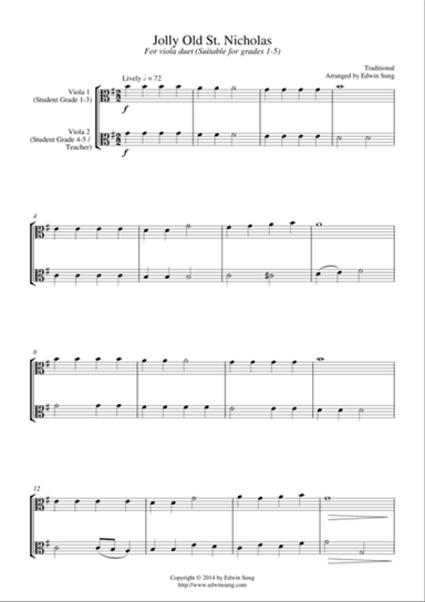 Jolly Old St. Nicholas (for viola duet, suitable for grades 1-5)