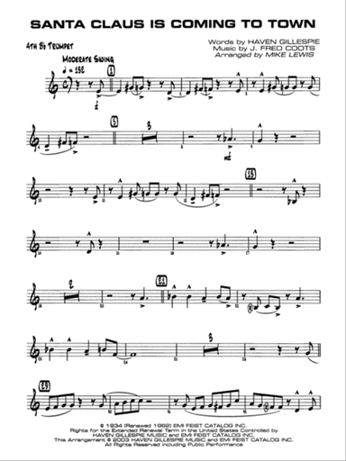 Santa Claus Is Coming to Town: 4th B-flat Trumpet