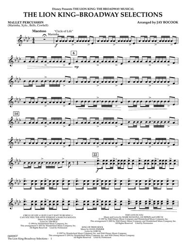 The Lion King: Broadway Selections - Mallet Percussion