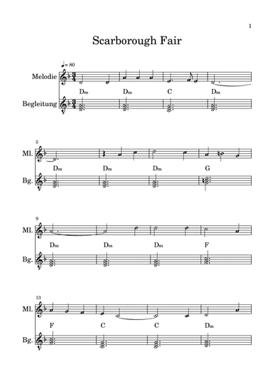 Scarborough Fair With triad accompaniment for glockenspiel