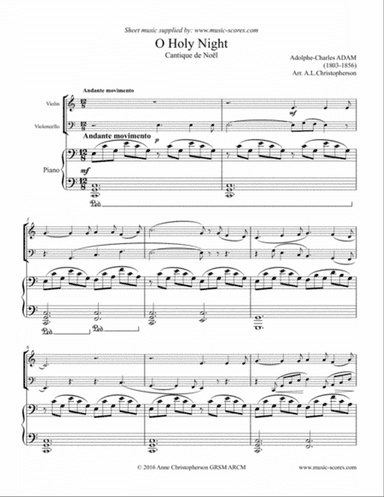 Cantique de Noel; O Holy Night - Violin, Cello and Piano - C Major