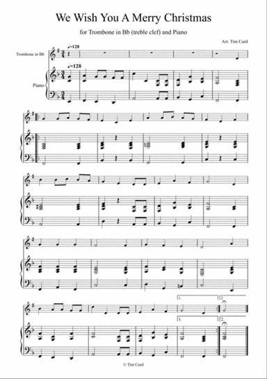 We Wish You a Merry Christmas for Trombone in Bb (treble clef) and Piano