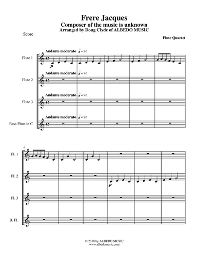 Frere Jacques for Flute Quartet