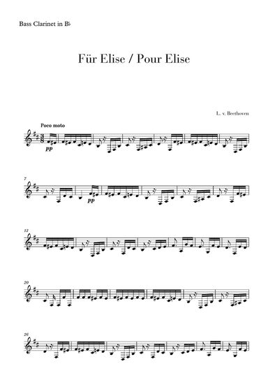 Pour Elise (Für Elise) for Bass Clarinet
