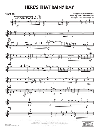 Here's That Rainy Day (arr. John Wasson) - Tenor Sax