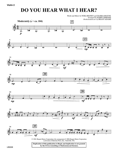 Do You Hear What I Hear? (Orchestration) (arr. Harry Simeone) - Violin 2