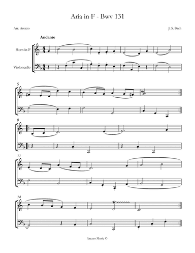 bach bwv anh. 131 gavotte in f major Horn and Cello Sheet Music