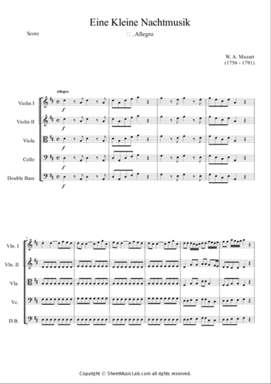 Serenade No.13 "Eine Kleine Nachtmusik" in G major, K.525 1.Allegro Easy & Short In D