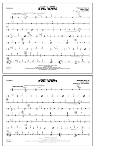 Evil Ways (arr. Paul Murtha) - Cymbals