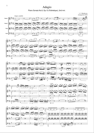 Beethoven Piano Sonata No.8, Op.13 (Pathetique), 2nd mvt., for string quartet, CB007