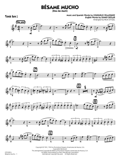 Bésame Mucho (Kiss Me Much) (arr. Rick Stitzel) - Tenor Sax 1