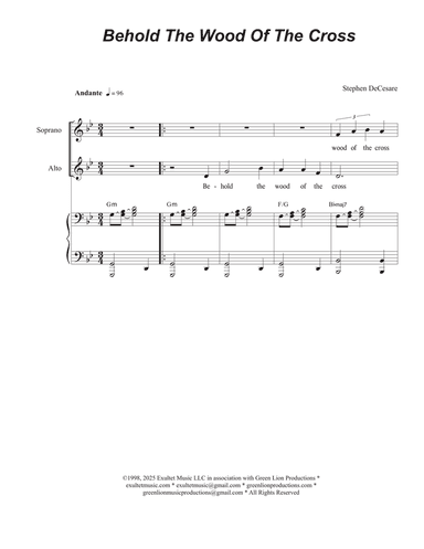 Behold The Wood Of The Cross (2-part choir - (SA)