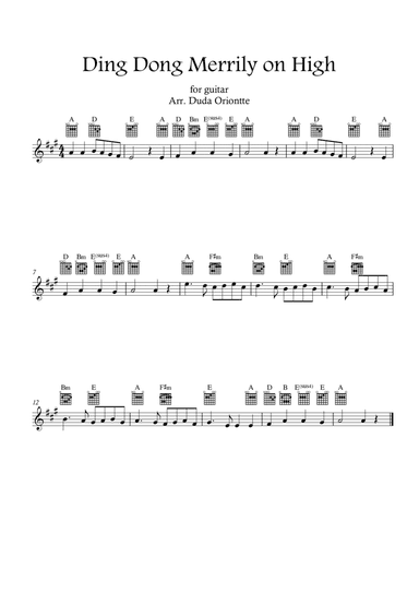Ding Dong Merrily on High (A major - guitar TABS - no lyrics)