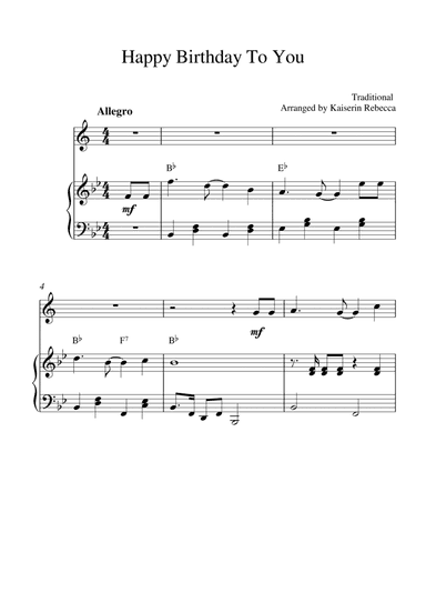 Happy Birthday To You (for Bb trumpet solo and piano accompaniment)