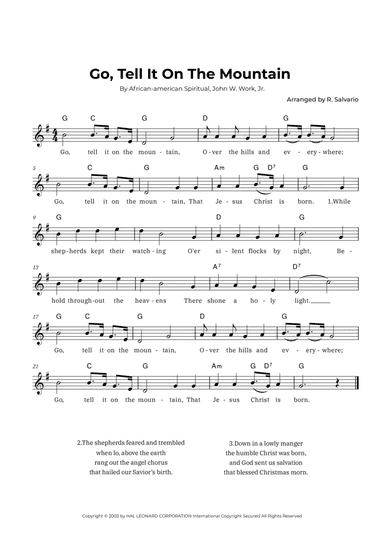 Go, Tell It On The Mountain (Key of G Major)