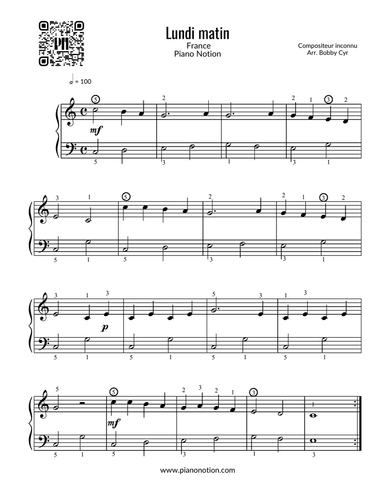 Lundi matin (Easy Piano Solo)