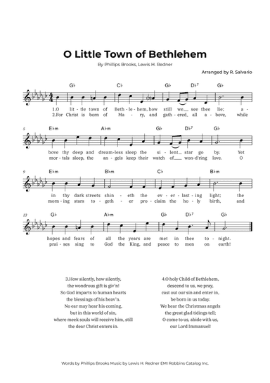 O Little Town of Bethlehem (Key of G-Flat Major)