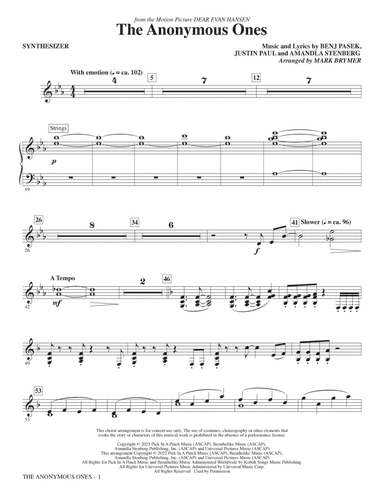 The Anonymous Ones (from Dear Evan Hansen) (arr. Mark Brymer) - Synthesizer
