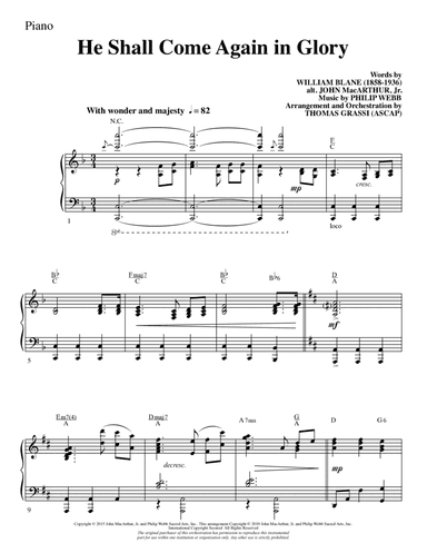He Shall Come Again in Glory (arr. Thomas Grassi) - Piano