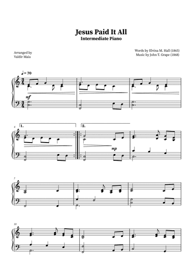Jesus Paid It All - Intermediate Piano