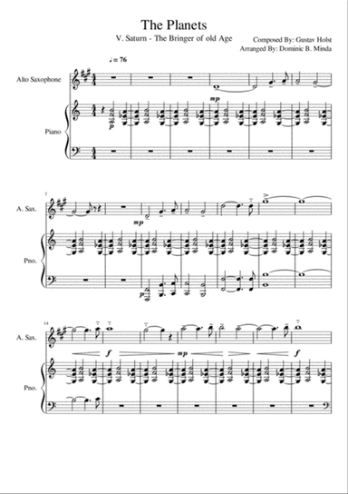Saturn from "the planets" for Alto sax and piano.