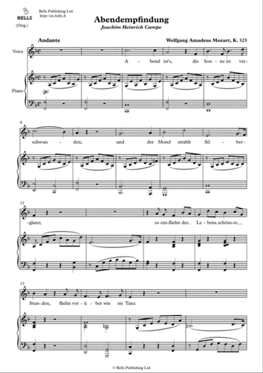 Abendempfindung, K. 523 (Original key. F Major)