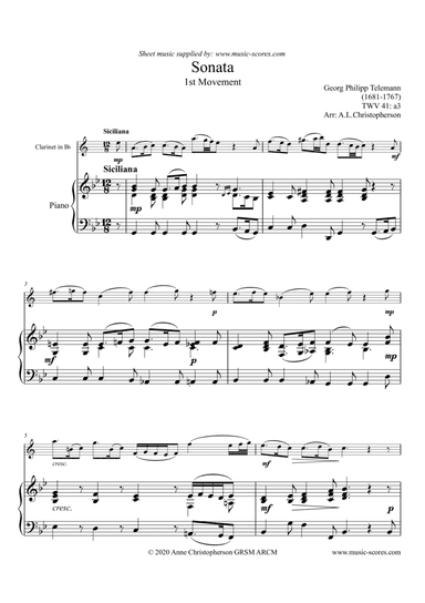 Telemann Sonata in A Minor TWV 41:a3, 1st Movement: Siciliano - Clarinet and Piano