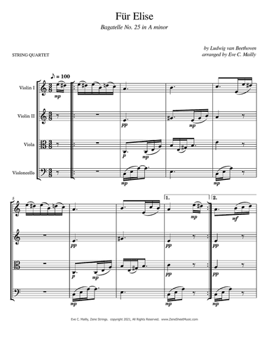 Für Elise (Bagatelle No. 25 in A minor) - String Quartet